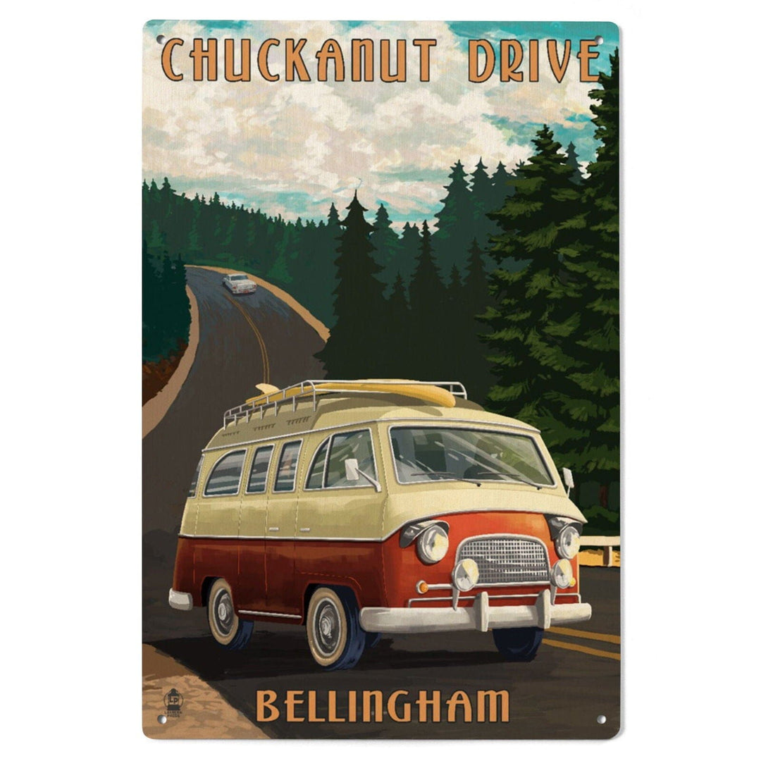 Bellingham, Washington, Chuckanut Drive, Camper Van, Lantern Press Artwork, Wood Signs and Postcards Wood Lantern Press