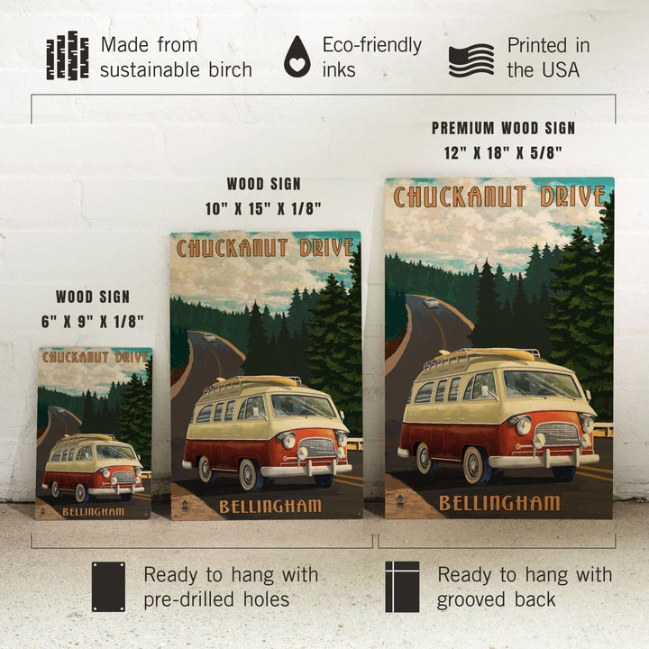 Bellingham, Washington, Chuckanut Drive, Camper Van, Lantern Press Artwork, Wood Signs and Postcards Wood Lantern Press