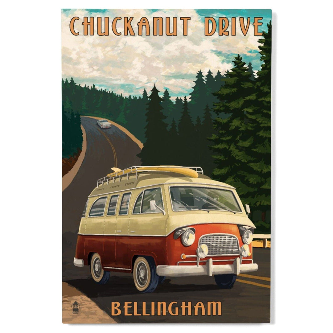 Bellingham, Washington, Chuckanut Drive, Camper Van, Lantern Press Artwork, Wood Signs and Postcards Wood Lantern Press