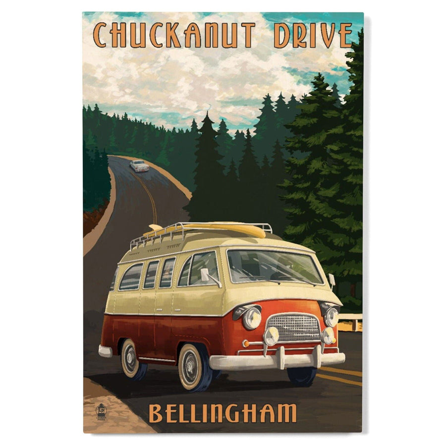 Bellingham, Washington, Chuckanut Drive, Camper Van, Lantern Press Artwork, Wood Signs and Postcards Wood Lantern Press