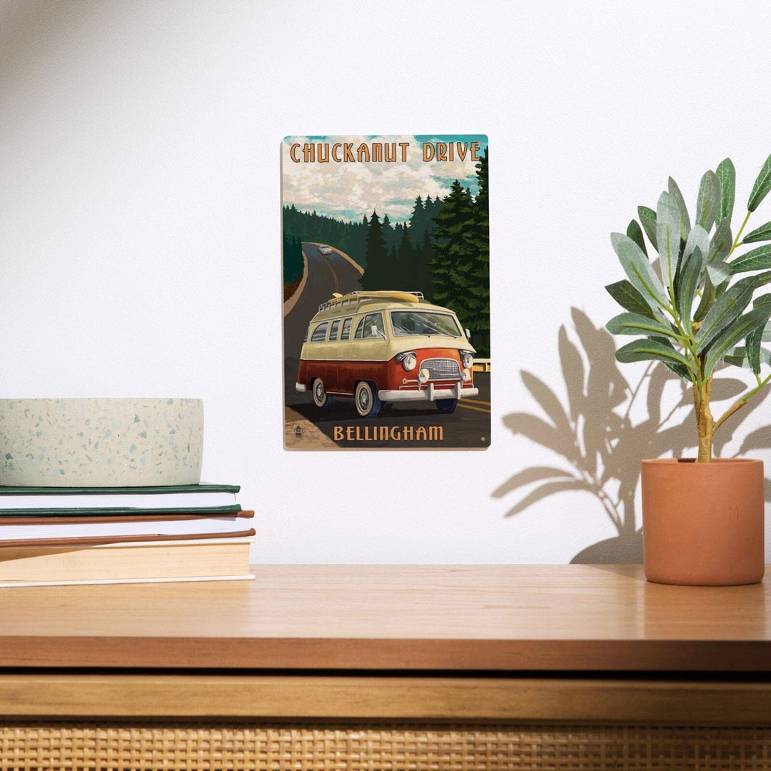 Bellingham, Washington, Chuckanut Drive, Camper Van, Lantern Press Artwork, Wood Signs and Postcards Wood Lantern Press