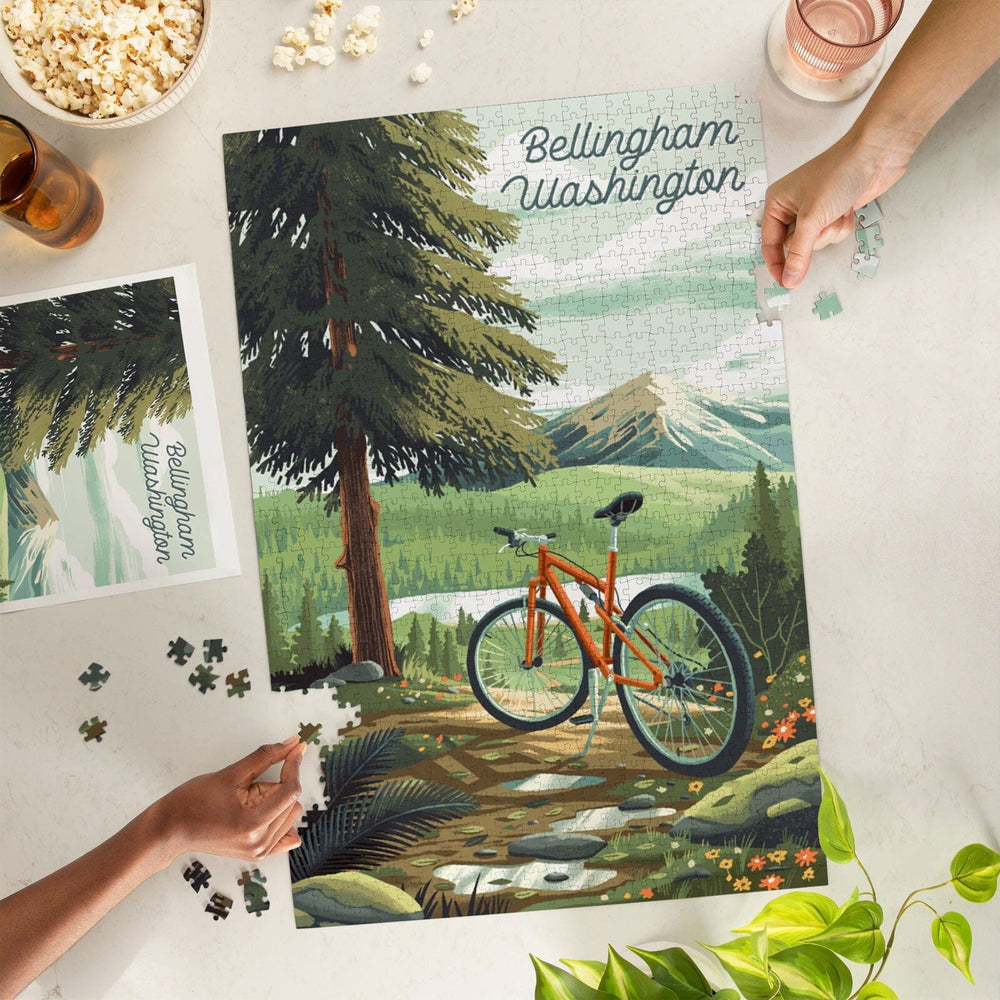 Bellingham, Washington, Get Outside Series, Off To Wander, Cycling with Mountains, Jigsaw Puzzle Puzzle Lantern Press
