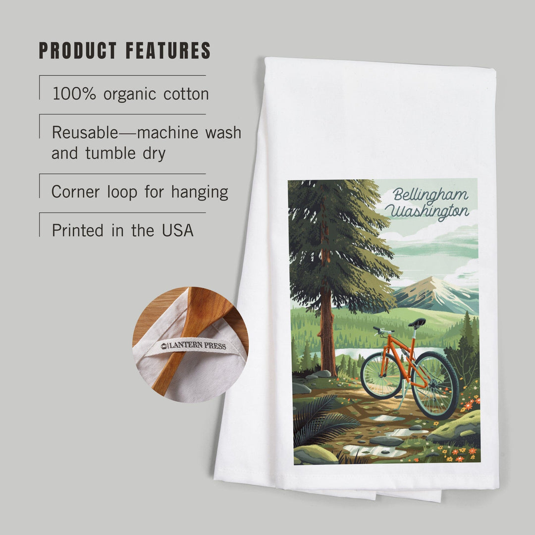 Bellingham, Washington, Get Outside Series, Off To Wander, Cycling with Mountains, Organic Cotton Kitchen Tea Towels Kitchen Lantern Press