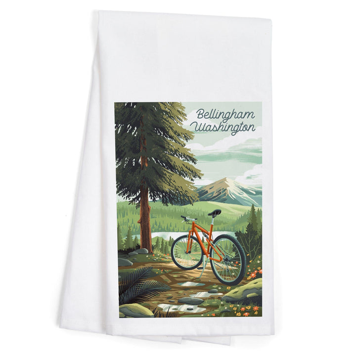 Bellingham, Washington, Get Outside Series, Off To Wander, Cycling with Mountains, Organic Cotton Kitchen Tea Towels Kitchen Lantern Press