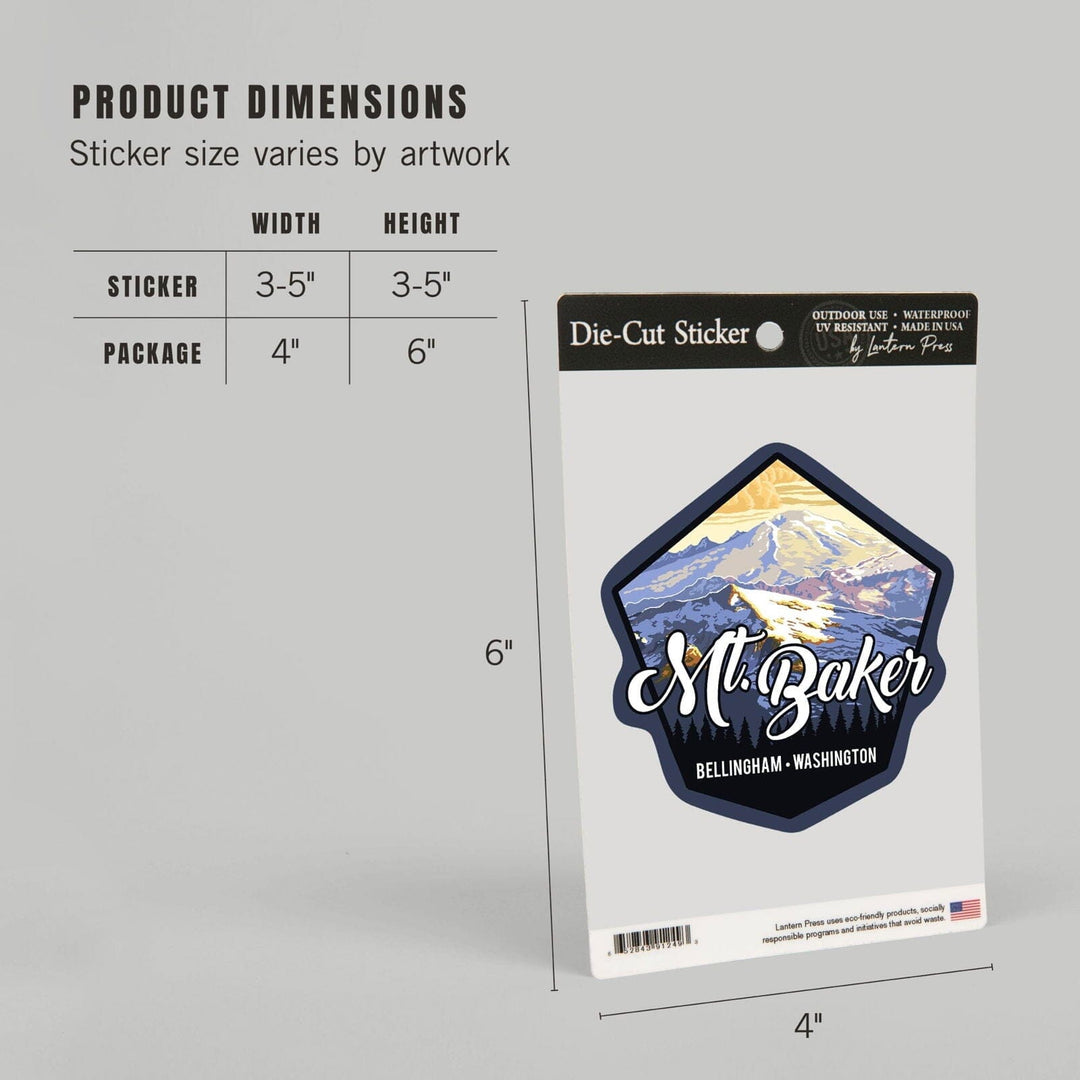 Bellingham, Washington, Mt. Baker, Contour, Lantern Press Artwork, Vinyl Sticker Sticker Lantern Press