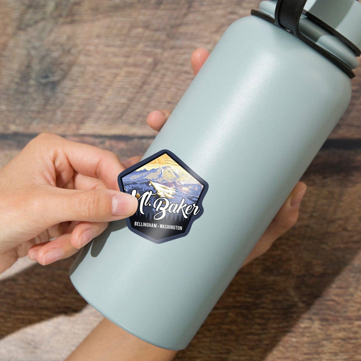 Bellingham, Washington, Mt. Baker, Contour, Lantern Press Artwork, Vinyl Sticker Sticker Lantern Press