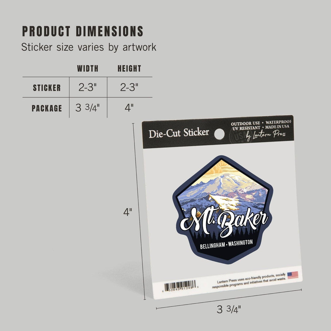 Bellingham, Washington, Mt. Baker, Contour, Lantern Press Artwork, Vinyl Sticker Sticker Lantern Press