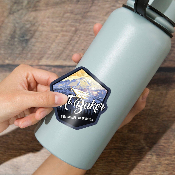 Bellingham, Washington, Mt. Baker, Contour, Lantern Press Artwork, Vinyl Sticker Sticker Lantern Press