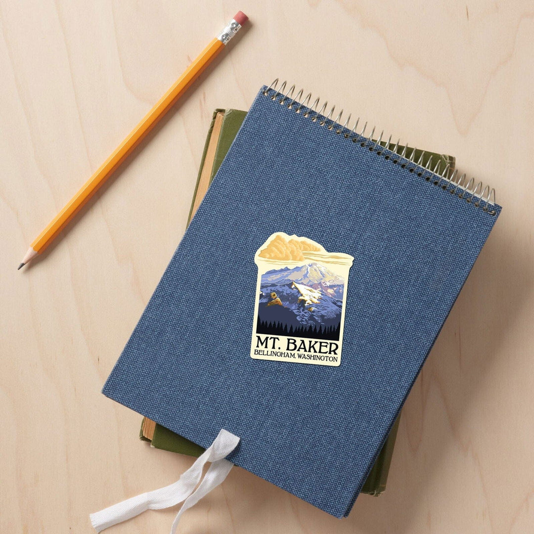 Bellingham, Washington, Mt. Baker with Yellow Clouds, Contour, Vinyl Sticker Sticker Lantern Press