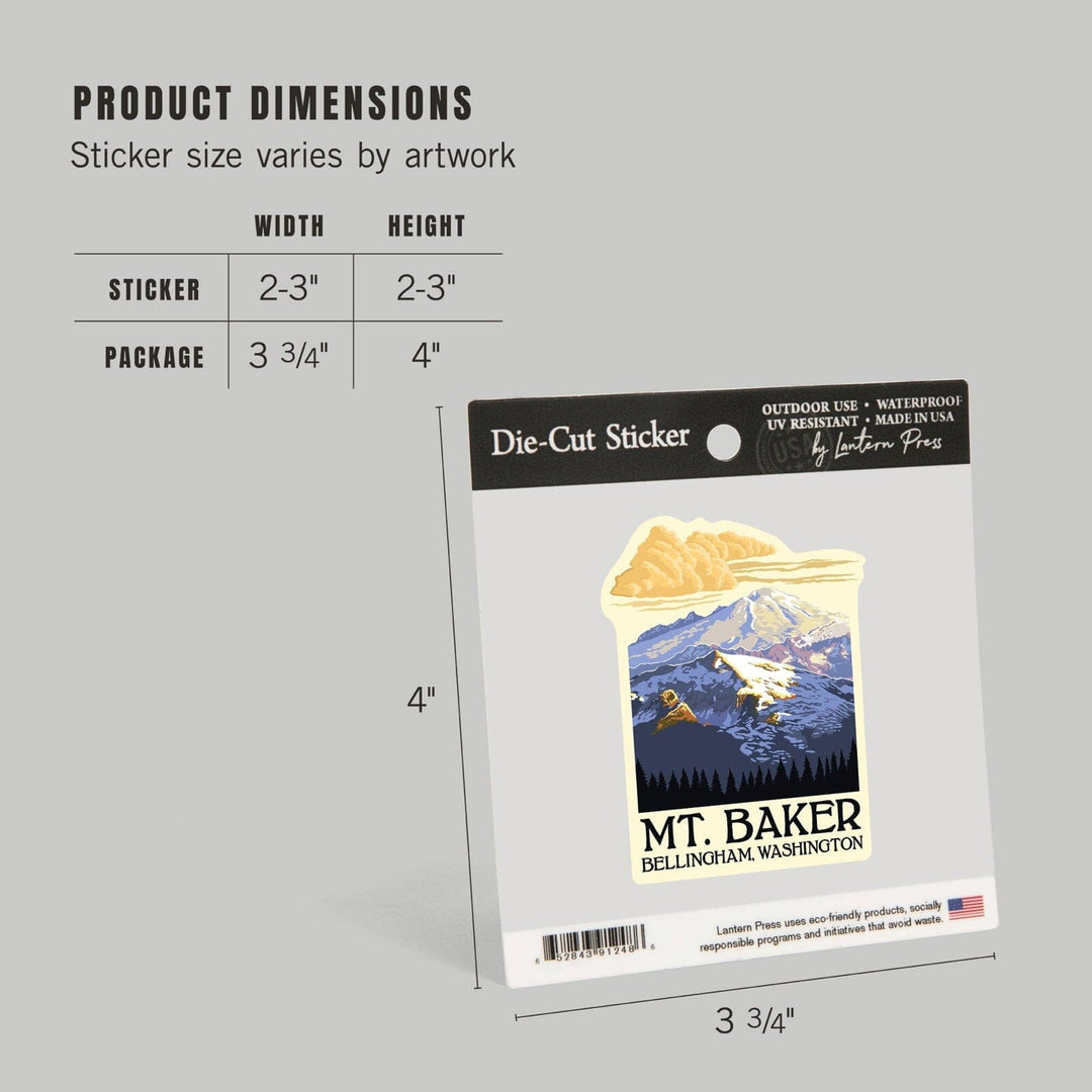 Bellingham, Washington, Mt. Baker with Yellow Clouds, Contour, Vinyl Sticker Sticker Lantern Press