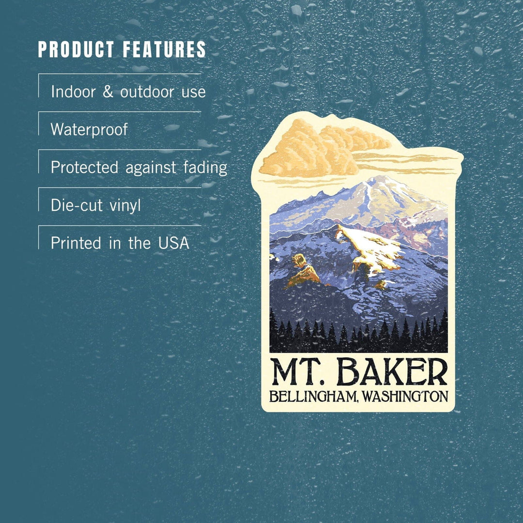 Bellingham, Washington, Mt. Baker with Yellow Clouds, Contour, Vinyl Sticker Sticker Lantern Press