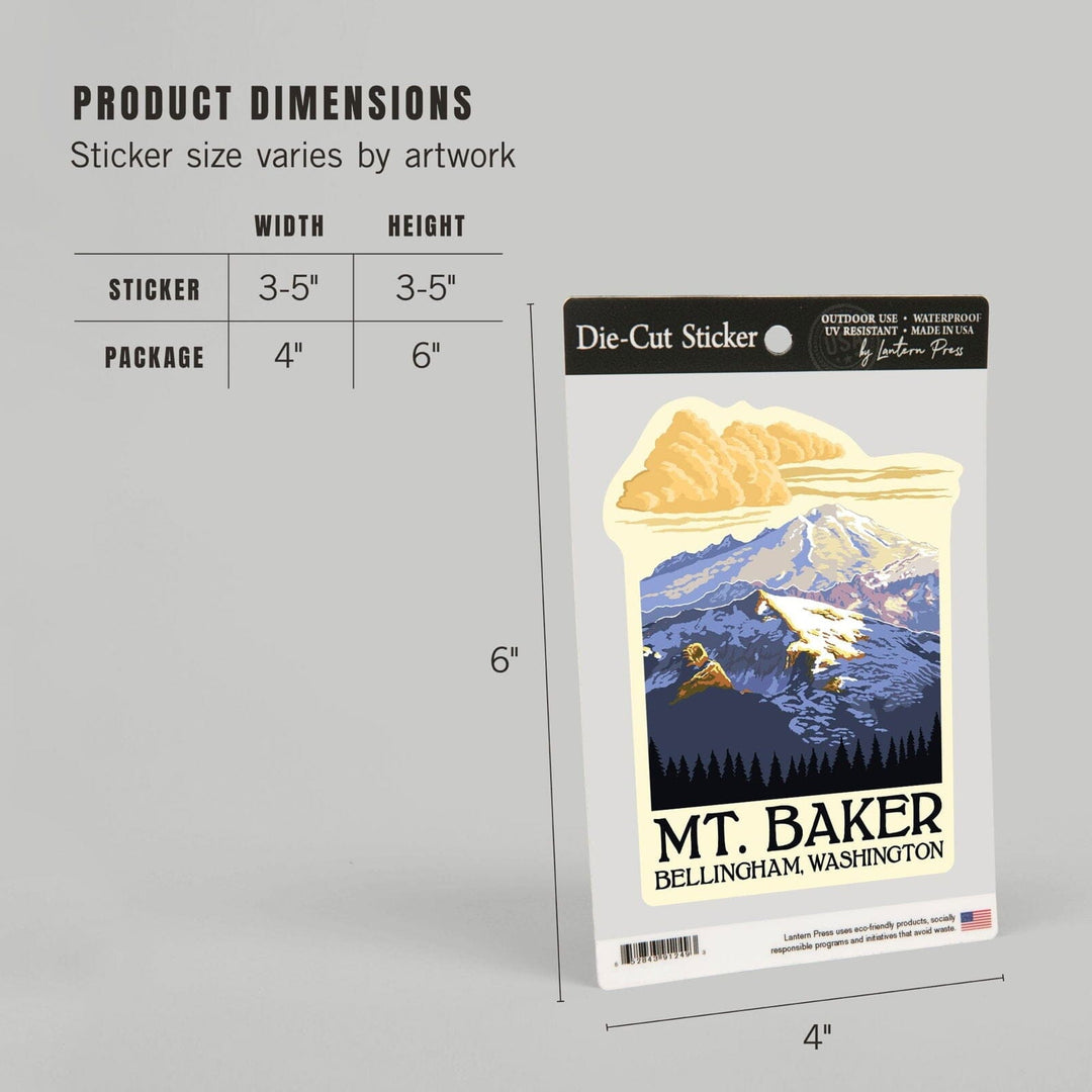 Bellingham, Washington, Mt. Baker with Yellow Clouds, Contour, Vinyl Sticker Sticker Lantern Press