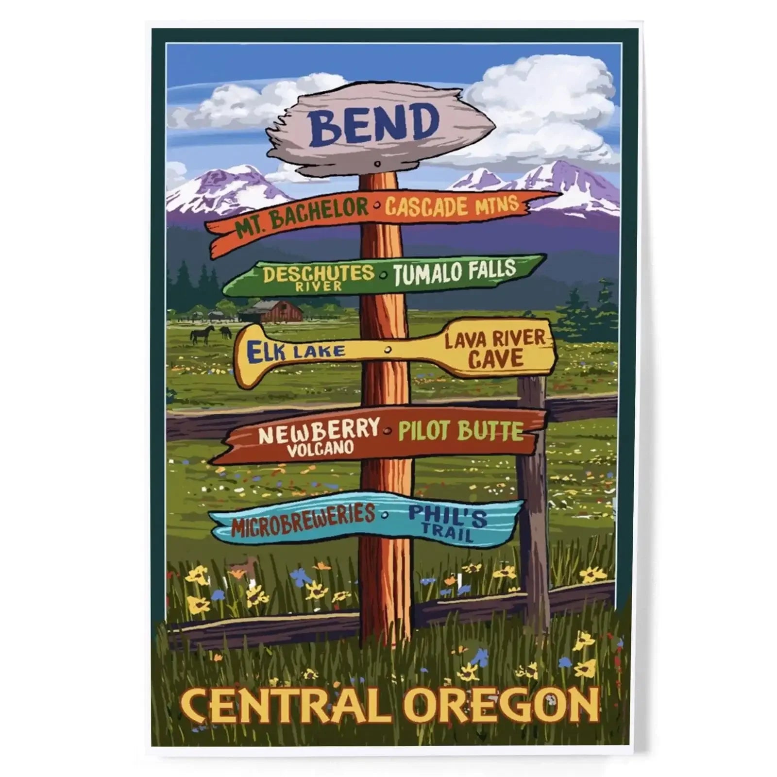 Bend, Central Oregon, Destination Signpost art prints, metal signs