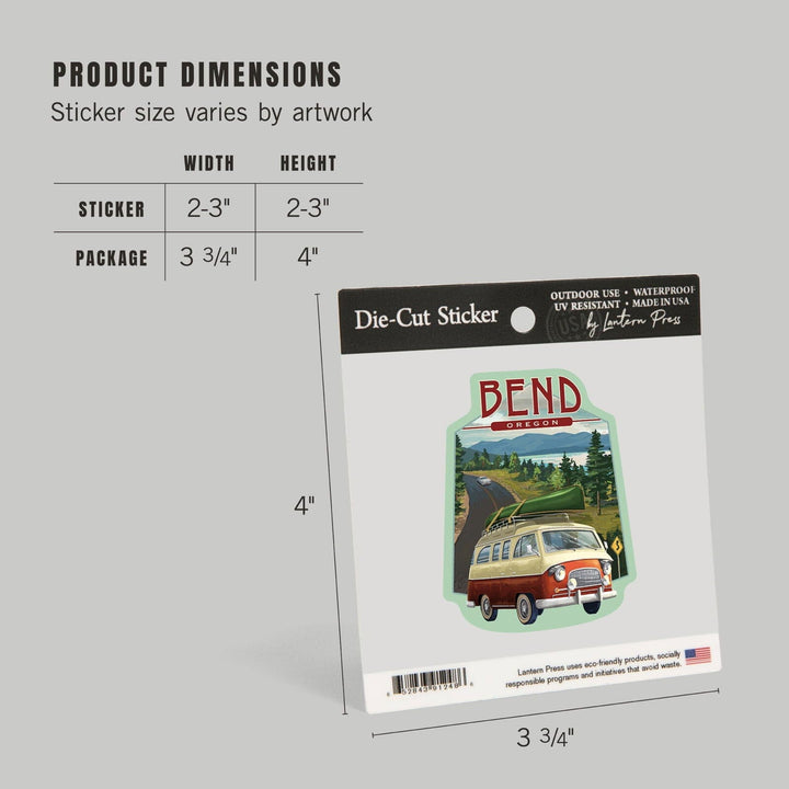 Bend, Oregon, Camper Van and Lake, Contour, Vinyl Sticker Sticker Lantern Press