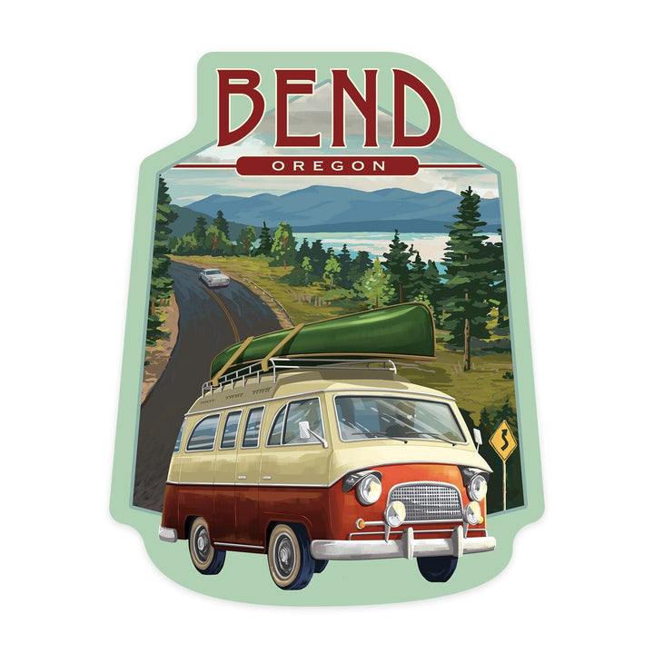Bend, Oregon, Camper Van and Lake, Contour, Vinyl Sticker Sticker Lantern Press