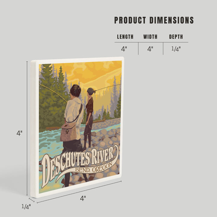 Bend, Oregon, Deschutes River, Women Fishing, Coasters Coasters Lantern Press