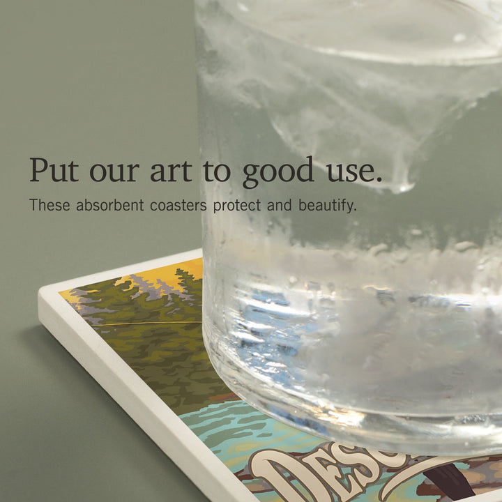 Bend, Oregon, Deschutes River, Women Fishing, Coasters Coasters Lantern Press