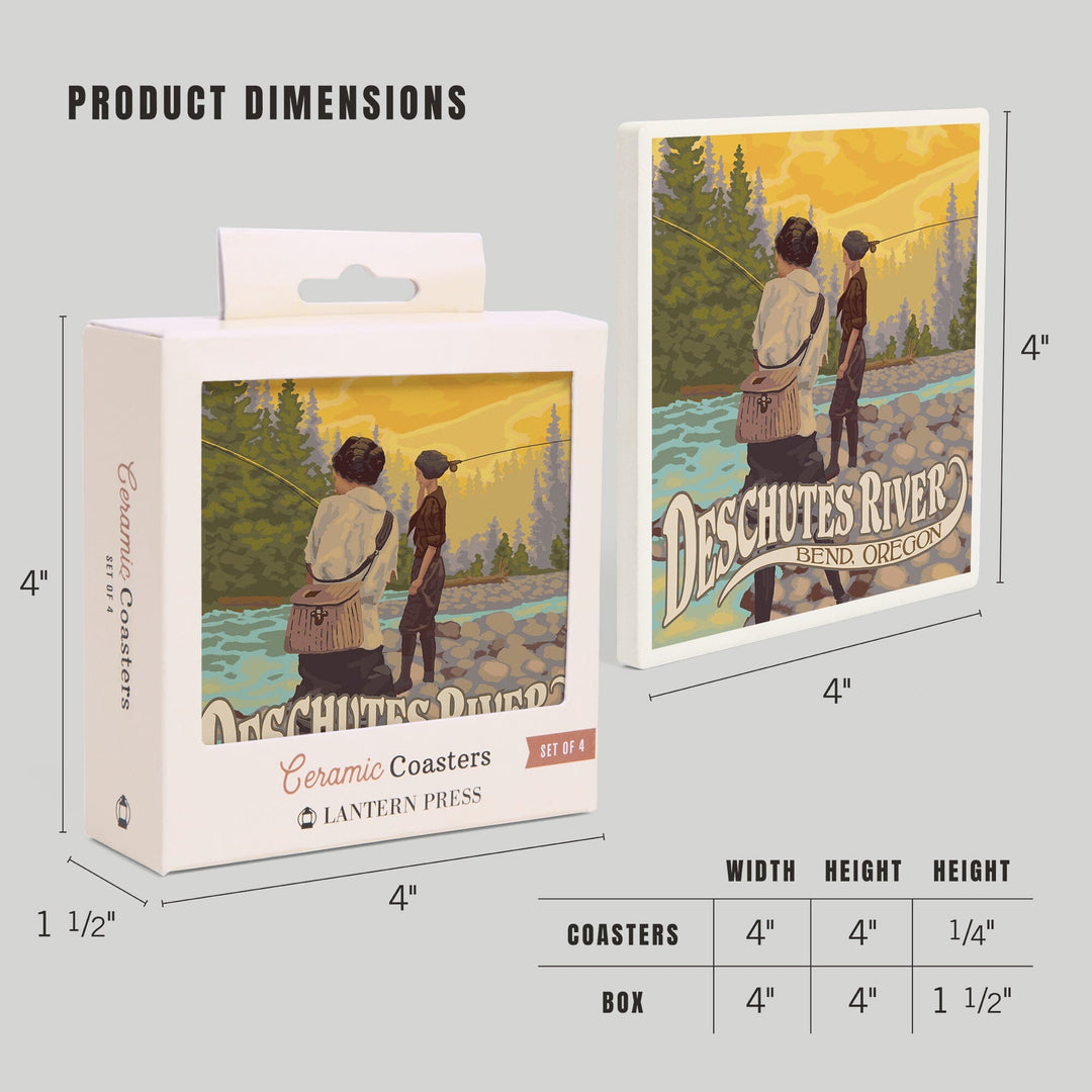Bend, Oregon, Deschutes River, Women Fishing, Coasters Coasters Lantern Press