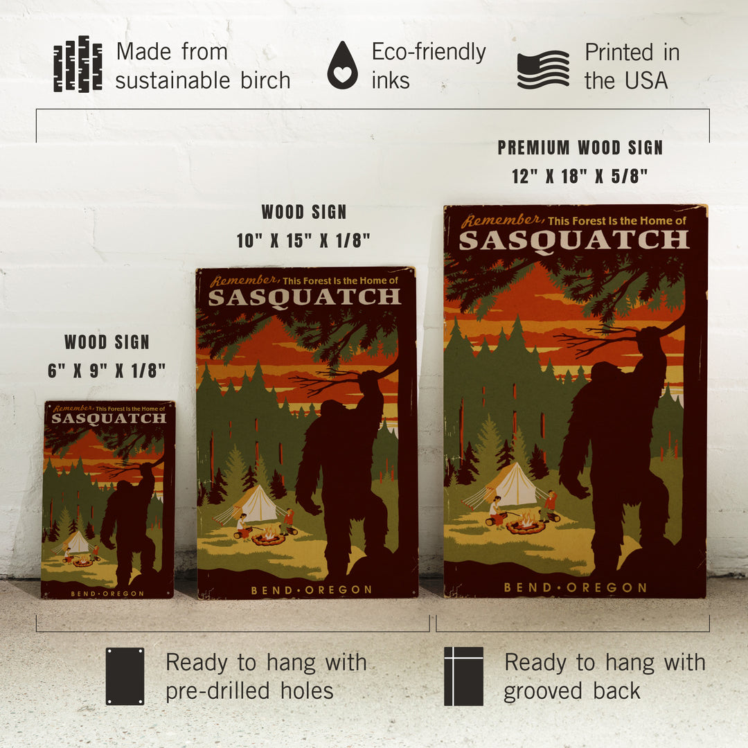 Bend, Oregon, Home of Sasquatch, Wood Signs and Postcards Wood Lantern Press