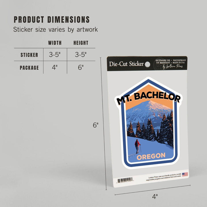 Bend, Oregon, Mt. Bachelor and Skier, Contour, Lantern Press Artwork, Vinyl Sticker Sticker Lantern Press