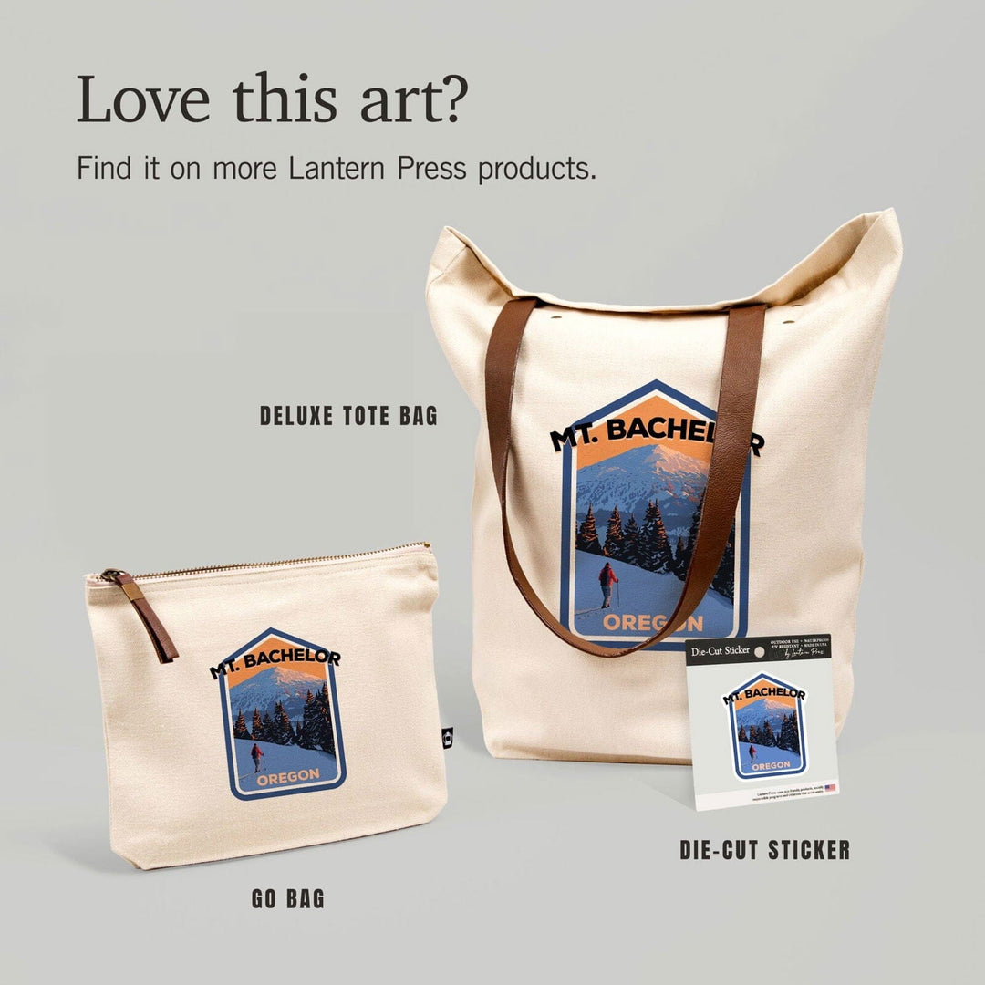 Bend, Oregon, Mt. Bachelor and Skier, Contour, Lantern Press Artwork, Vinyl Sticker Sticker Lantern Press