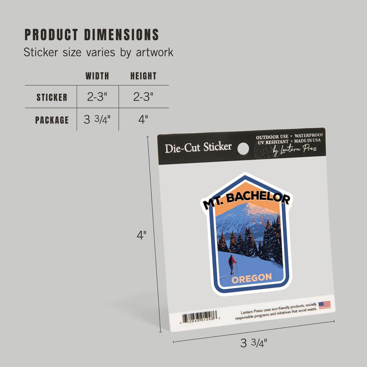 Bend, Oregon, Mt. Bachelor and Skier, Contour, Lantern Press Artwork, Vinyl Sticker Sticker Lantern Press