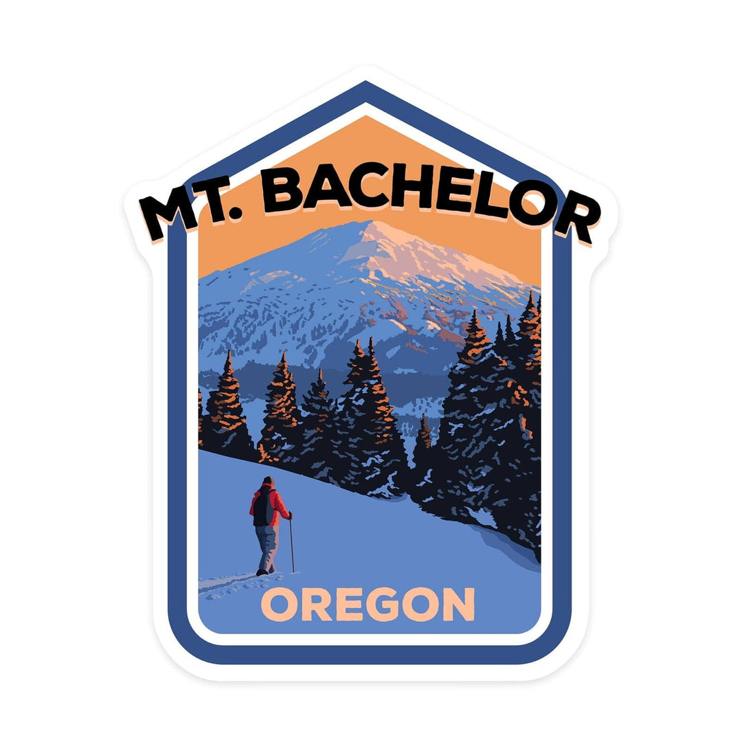 Bend, Oregon, Mt. Bachelor and Skier, Contour, Lantern Press Artwork, Vinyl Sticker Sticker Lantern Press