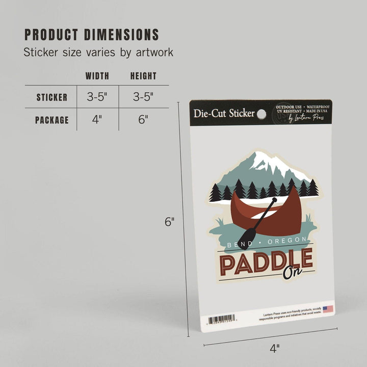 Bend, Oregon, Paddle On, Canoe, Vector, Contour, Lantern Press Artwork, Vinyl Sticker Sticker Lantern Press
