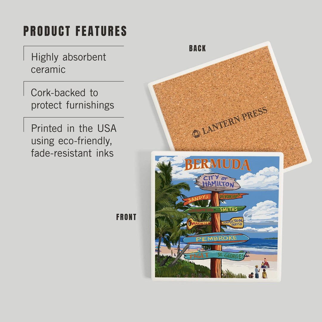 Bermuda, Destinations Sign, Coasters Coasters Lantern Press