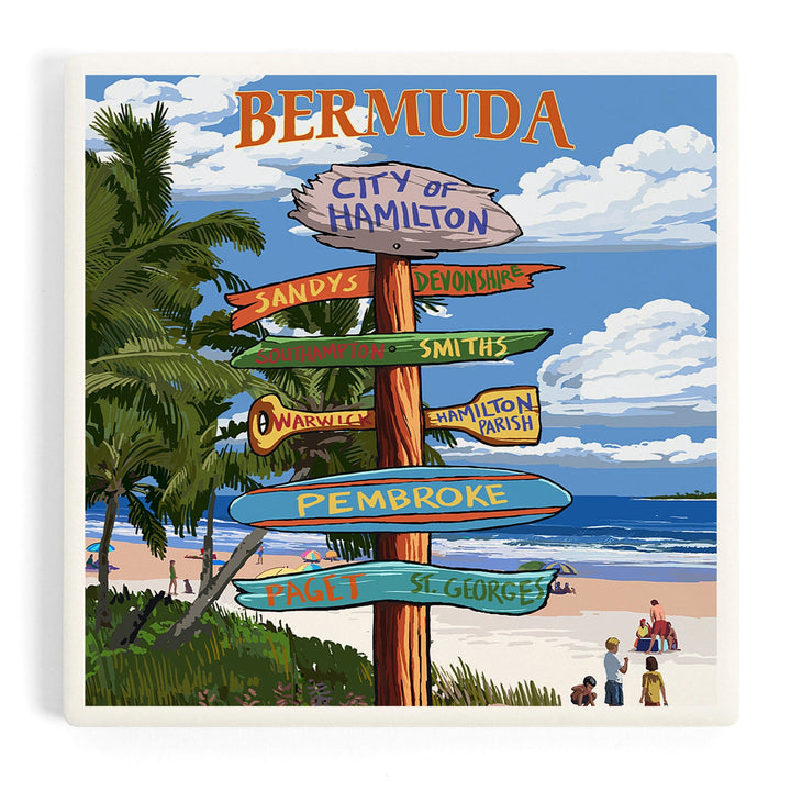 Bermuda, Destinations Sign, Coasters Coasters Lantern Press Coaster