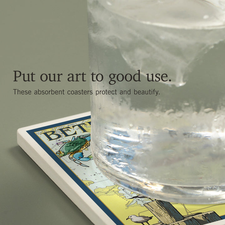 Bethany Beach, Delaware, Nautical Chart, Coasters Coasters Lantern Press
