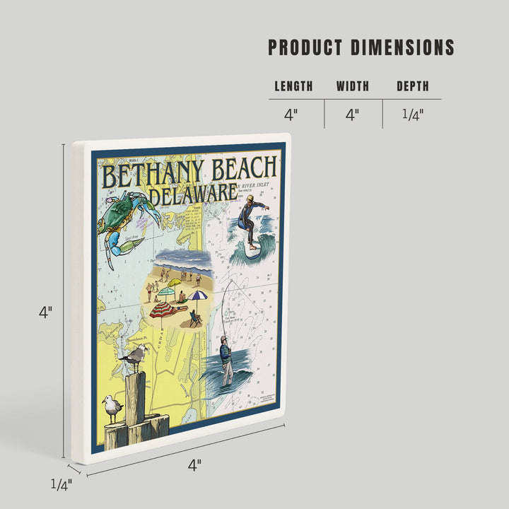Bethany Beach, Delaware, Nautical Chart, Coasters Coasters Lantern Press