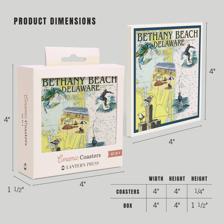 Bethany Beach, Delaware, Nautical Chart, Coasters Coasters Lantern Press