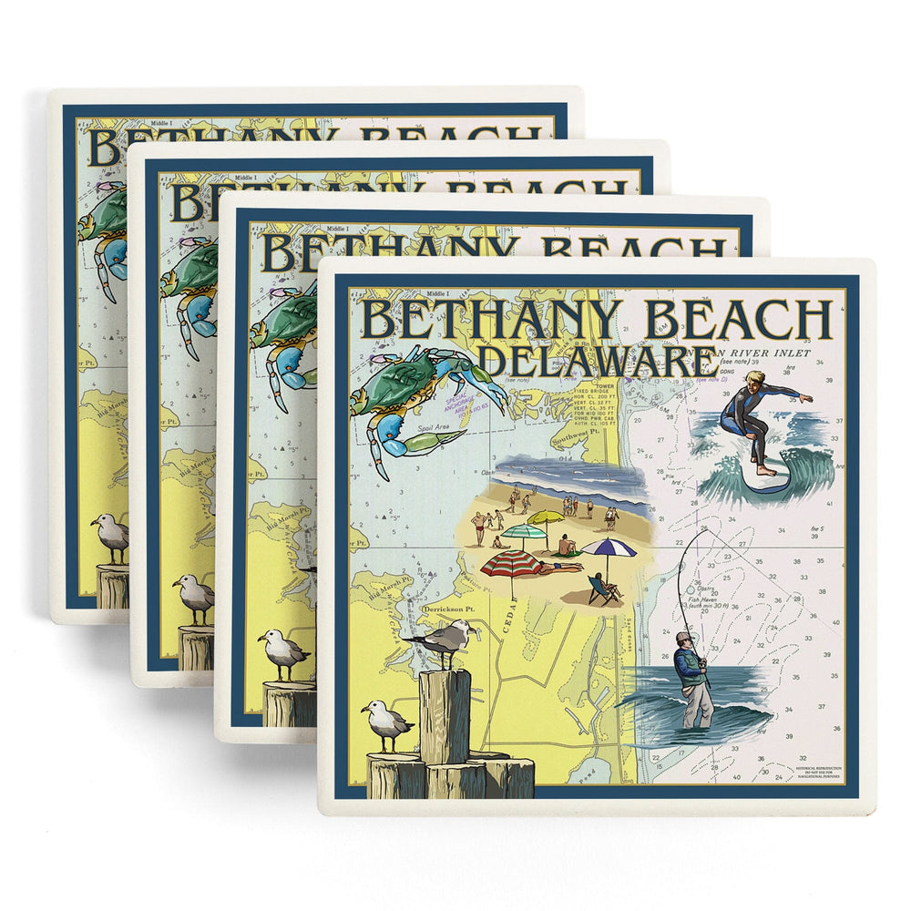 Bethany Beach, Delaware, Nautical Chart, Coasters Coasters Lantern Press