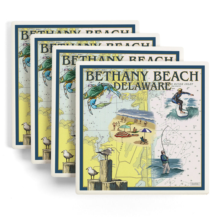 Bethany Beach, Delaware, Nautical Chart, Coasters Coasters Lantern Press