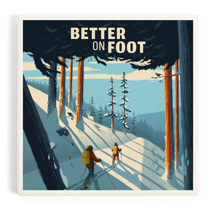 Better on Foot, Snowshoeing, Sentiment, Coasters Coasters Lantern Press