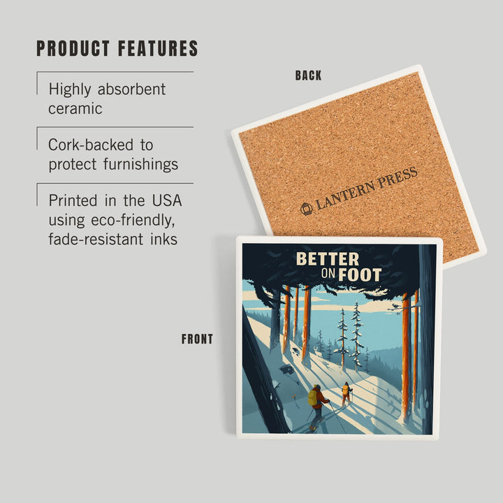 Better on Foot, Snowshoeing, Sentiment, Coasters Coasters Lantern Press