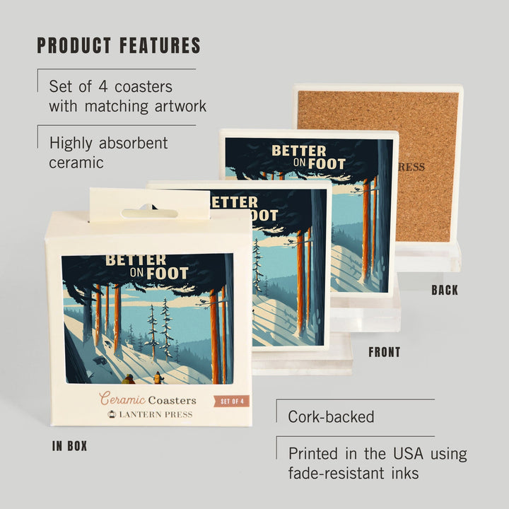 Better on Foot, Snowshoeing, Sentiment, Coasters Coasters Lantern Press