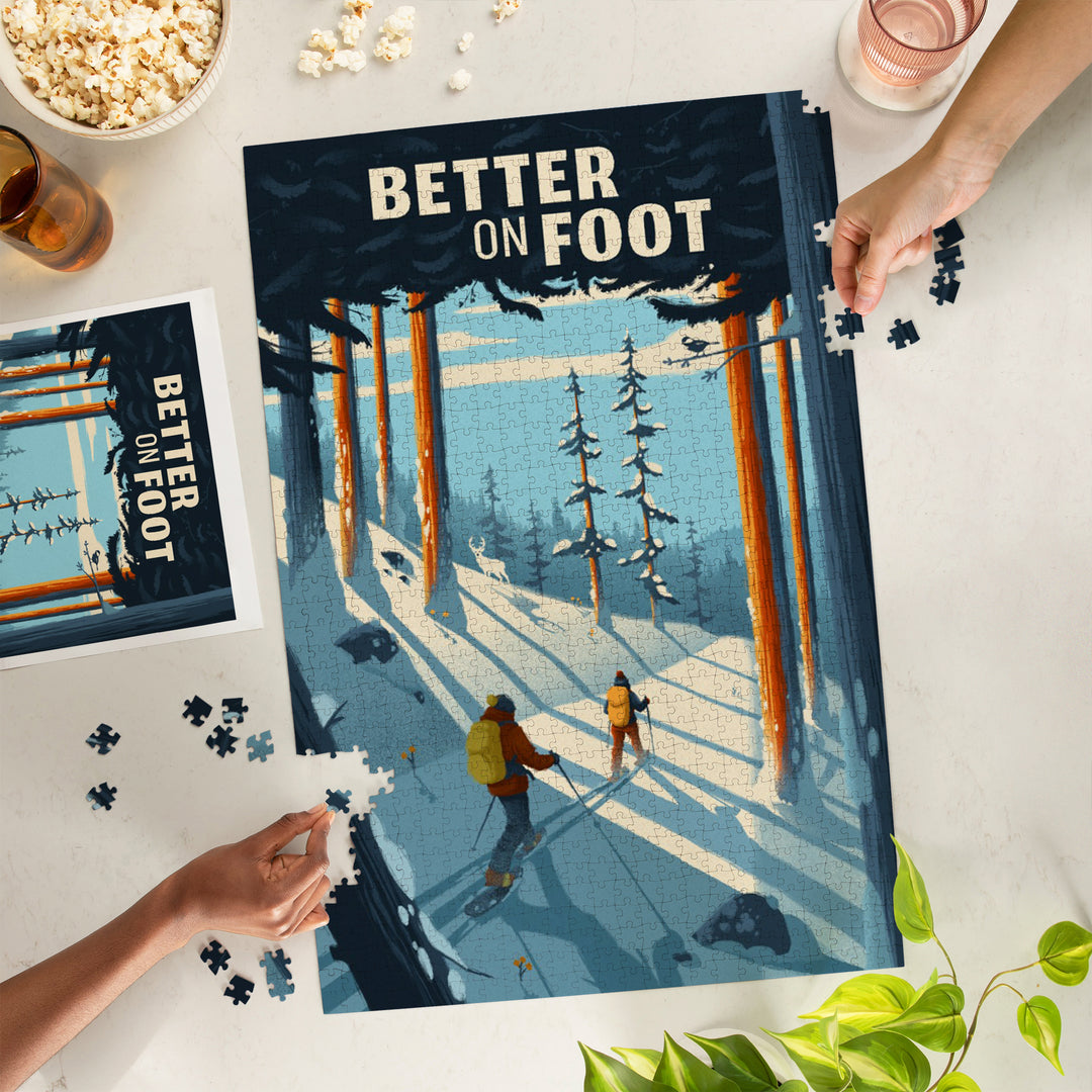Better on Foot, Snowshoeing, Sentiment, Jigsaw Puzzle Puzzle Lantern Press