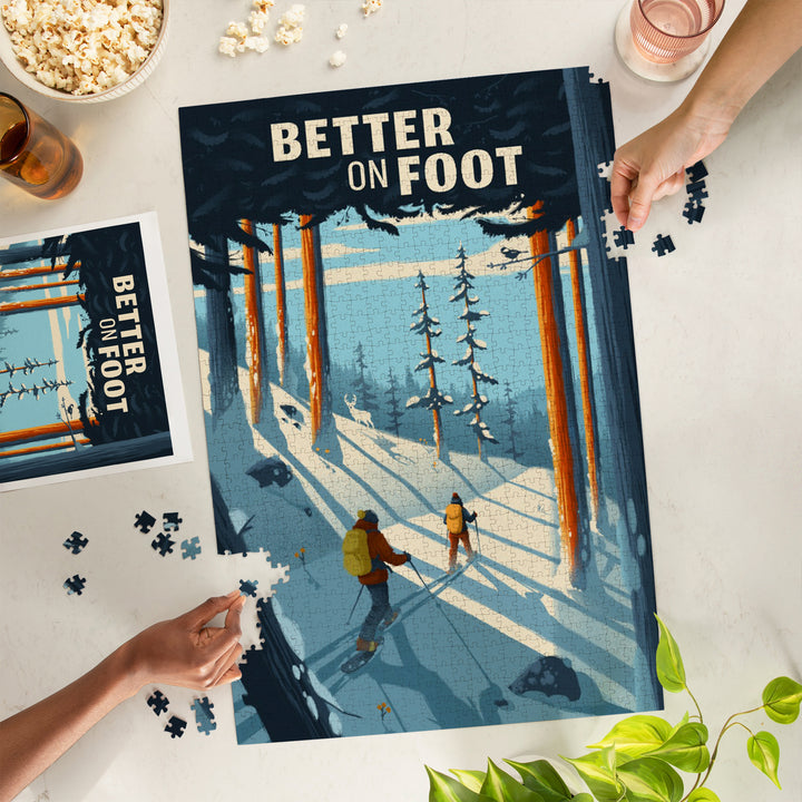 Better on Foot, Snowshoeing, Sentiment, Jigsaw Puzzle Puzzle Lantern Press