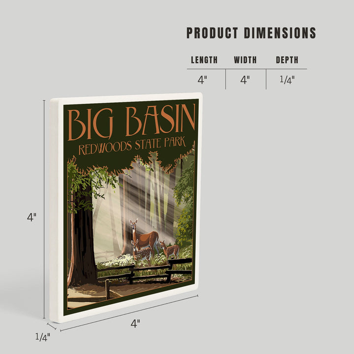 Big Basin Redwoods Park, California, Deer and Fawns, Coasters Coasters Lantern Press