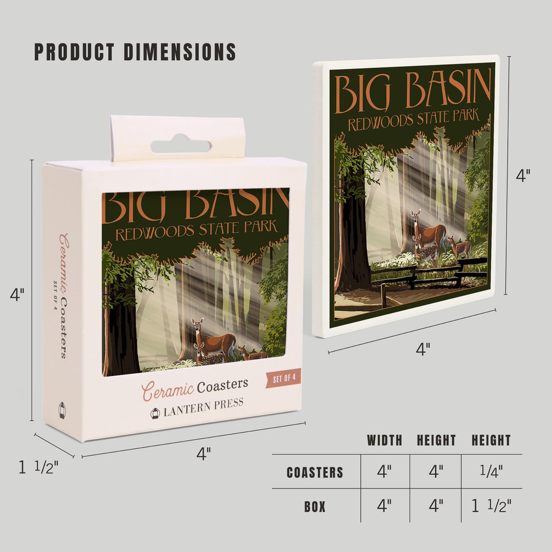Big Basin Redwoods Park, California, Deer and Fawns, Coasters Coasters Lantern Press