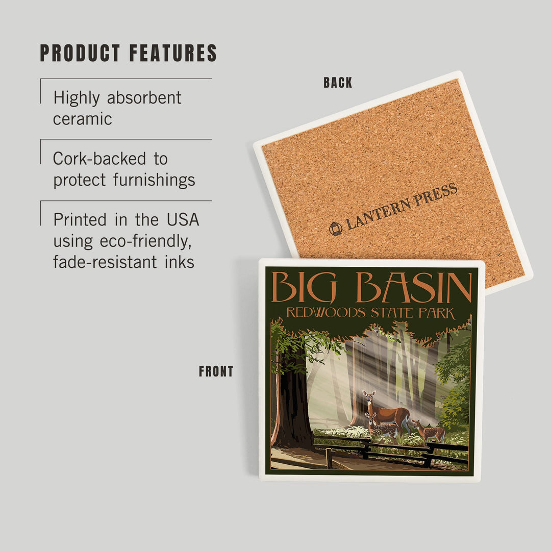 Big Basin Redwoods Park, California, Deer and Fawns, Coasters Coasters Lantern Press
