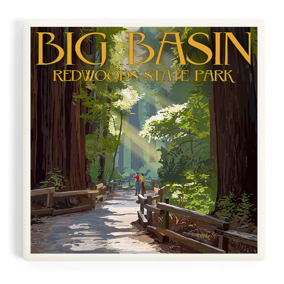 Big Basin Redwoods Park, California, Pathway in Trees, Coasters Coasters Lantern Press Coaster