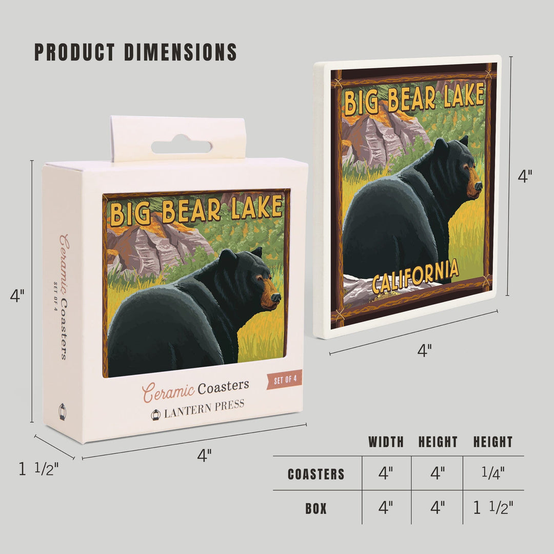 Big Bear Lake, California, Black Bear in Forest, Coasters Coasters Lantern Press