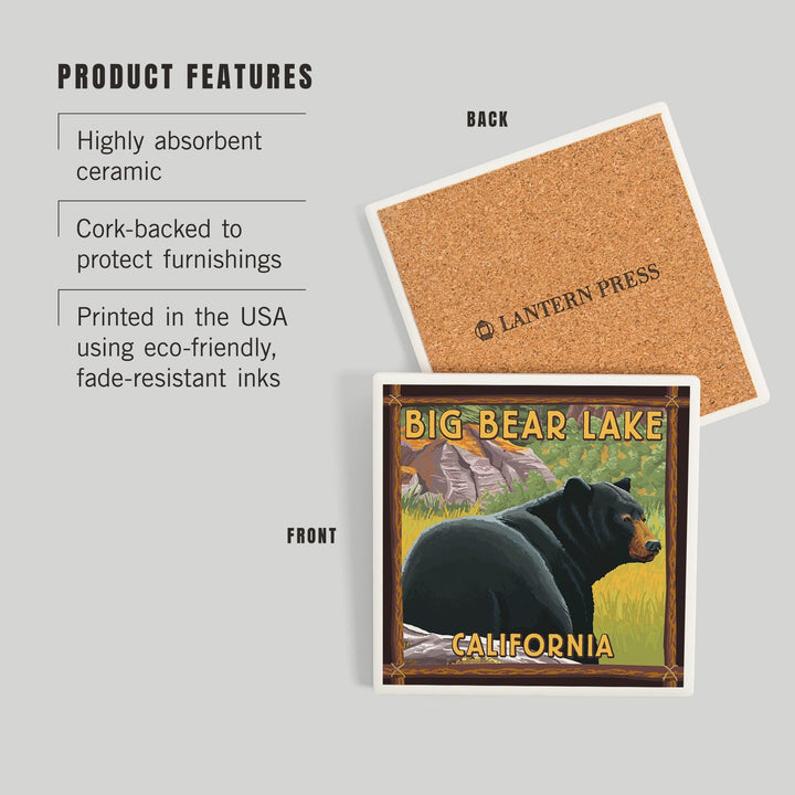 Big Bear Lake, California, Black Bear in Forest, Coasters Coasters Lantern Press