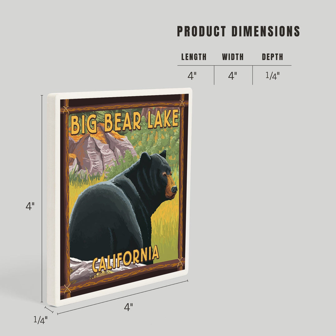 Big Bear Lake, California, Black Bear in Forest, Coasters Coasters Lantern Press