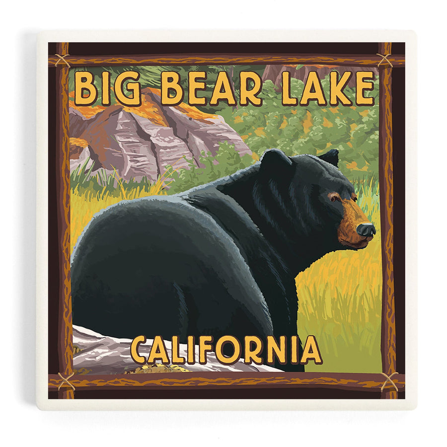Big Bear Lake, California, Black Bear in Forest, Coasters Coasters Lantern Press