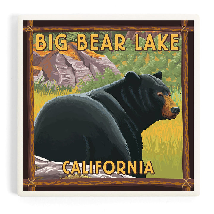 Big Bear Lake, California, Black Bear in Forest, Coasters Coasters Lantern Press Coaster
