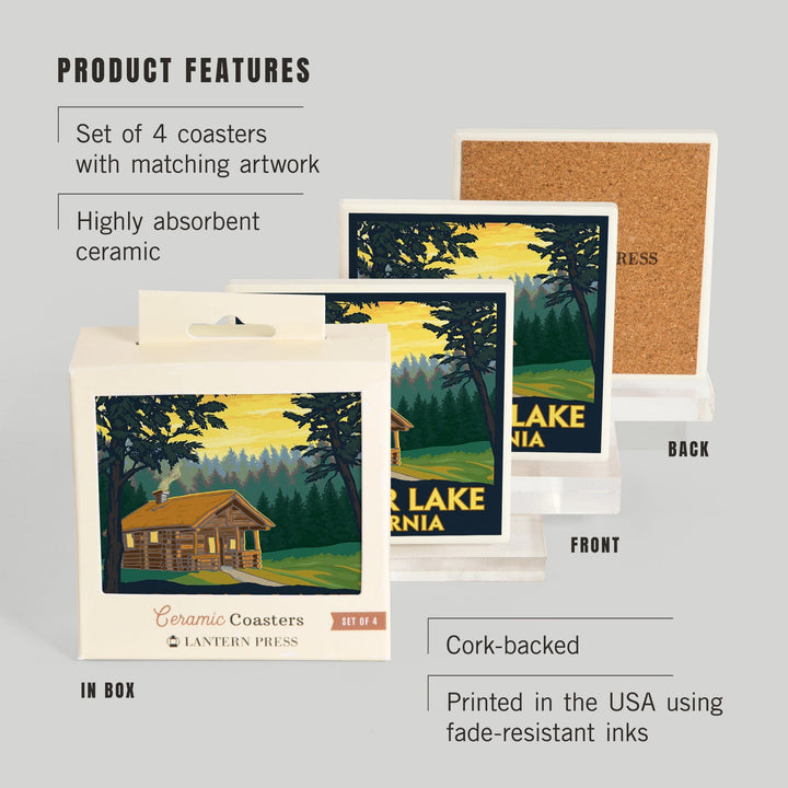 Big Bear Lake, California, Cabin in the Woods, Coasters Coasters Lantern Press